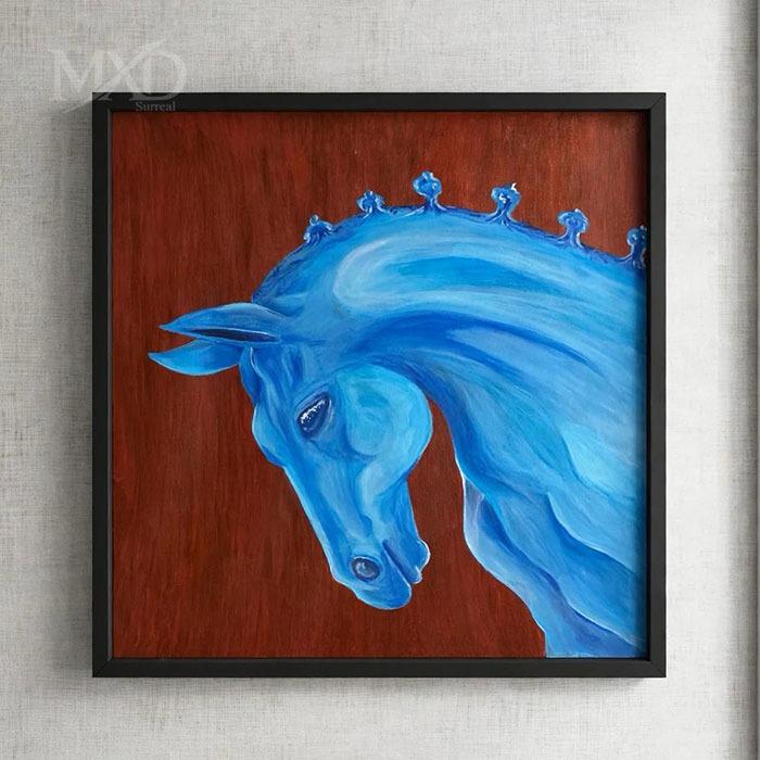 Blue Horse Handcraft Painting
