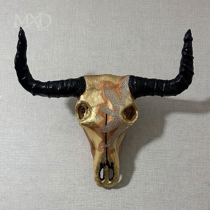 Golden Bull Skull Sculpture