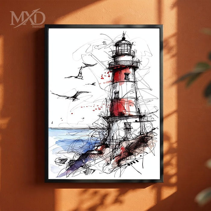 Lighthouse Sketch Framed Art