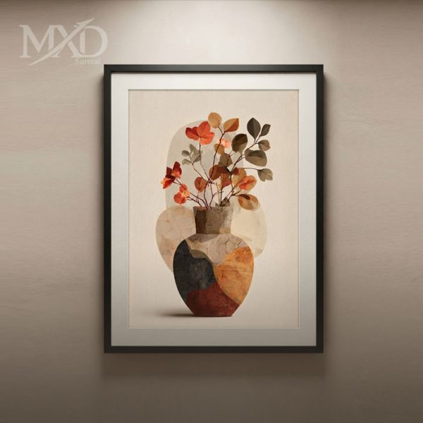 Flower Pot Painting Art with Frame