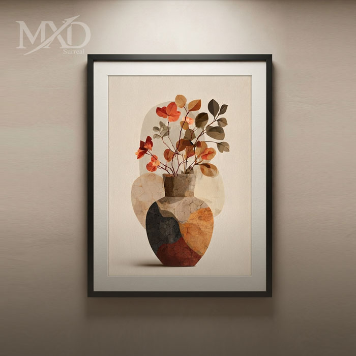 Flower Pot Painting Art with Frame