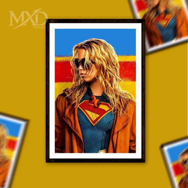 Super Women Digital Art with Wooden Frame